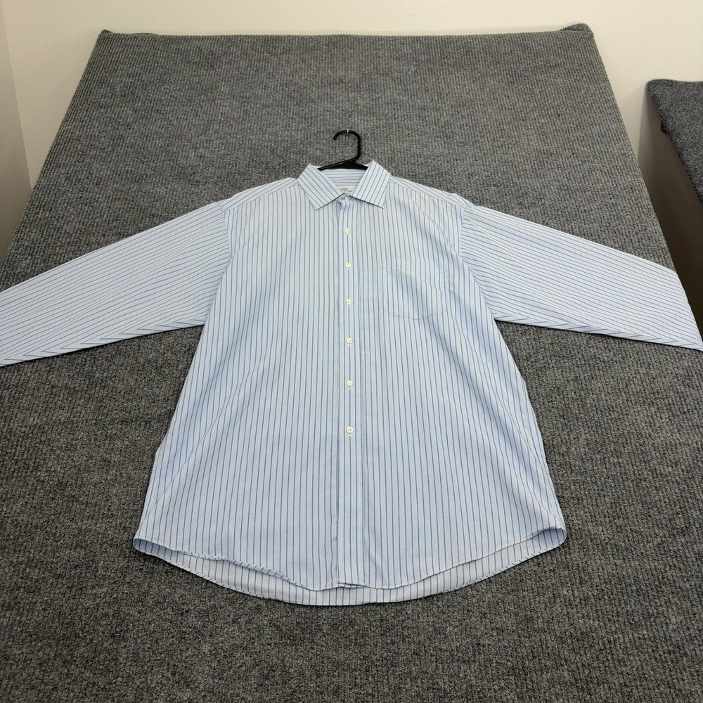Brooks Brothers Button Up Mens 16 Blue Cotton Striped Non‎ Iron Business Casual